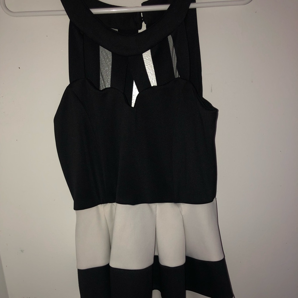 Black dress with white stripes